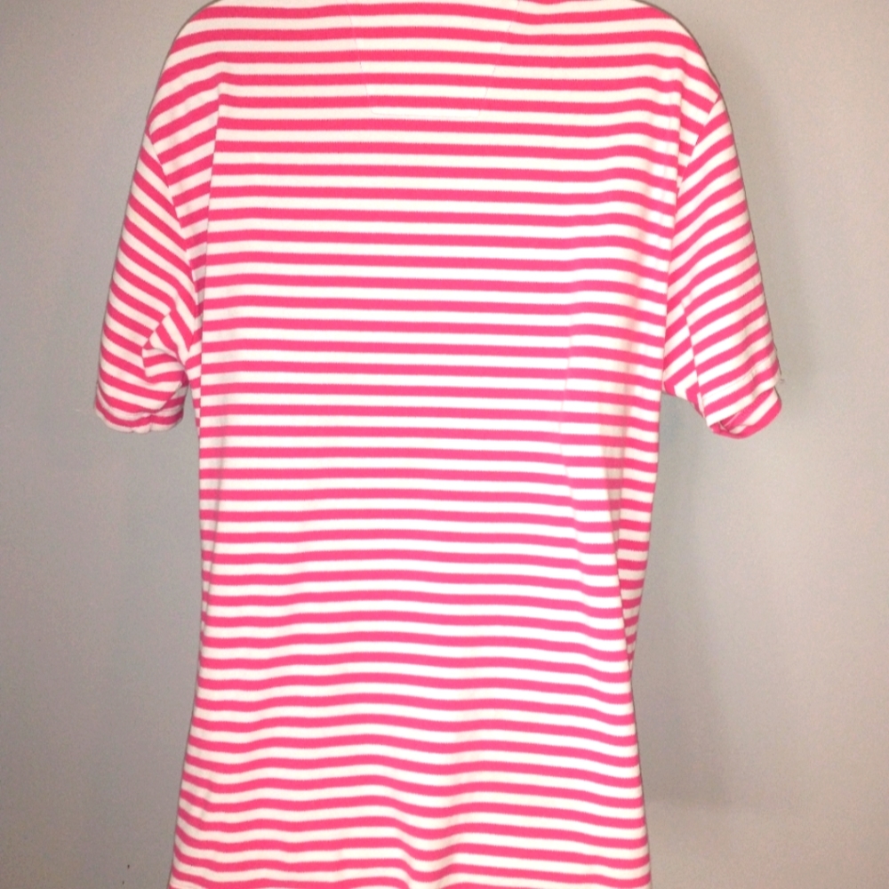Nautica pink and white striped short sleeve polo style shirt. Size large - Picture 2 of 7